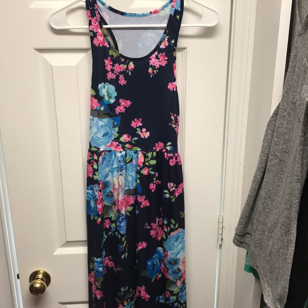 Navy Blue Floral Maxi Dress, never worn.